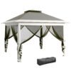 Outsunny Pop Up Canopy Tent with Double Roof, Zipped Mesh Sidewalls, Carrying Bag, Height Adjustable for Patio Garden, Dark Grey