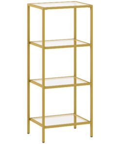 HOMCOM 4-Tier Shelving Unit, Glass Shelf, Vertical Storage Shelf for Living Room, Home Office, Bedroom, Bathroom, Gold Tone