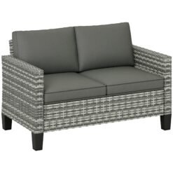 Outsunny Two-Seater Rattan Outdoor Sofa - Light Grey