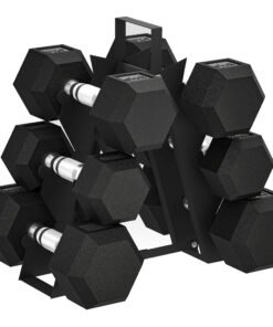 SPORTNOW Hex Dumbbell Set with Weights Storage Rack, Rubber Coated Dumbbells, Non-Slip Chrome Handles, Space-Saving for Home Gym Weight Lifting Strength Training, 2 x 2kg, 2 x 5kg, 2 x 8kg