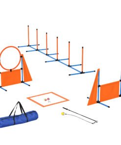 PawHut Seven-Piece Dog Agility Equipment Set with Weave Poles, Jump Ring, Hurdle, Pause Box, Carry Bag, Orange