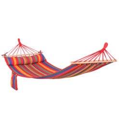 Outsunny Cotton Hammock Soft Portable Swing Sleeping w/ Headrest & Side Pocket Deluxe Swing Chair for Beach, Yard, Bedroom, Patio, Porch, Indoor, Outdoor,270 x 80 cm