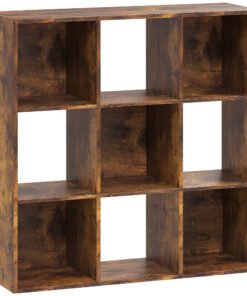 HOMCOM 3-tier 9 Cubes Storage Unit Particle Board Cupboard Bookcase Organiser Home Office Shelves, Rustic Brown