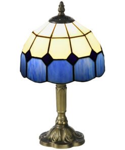 HOMCOM Handmade Stained Glass Table Lamp, Antique Bedside Lamp for Bedroom, Living room, Home, Nightstand, Decorative Night Light, Blue