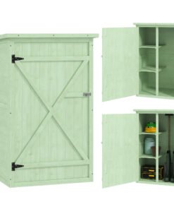 Outsunny Wooden Small Shed, Garden Storage Shed with Shelves and Bolt Latch, 75L x 56W x115H cm, Green