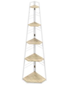 HOMCOM Five-Tier Corner Shelf - White/Wood-Effect