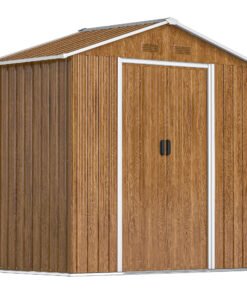 Outsunny 6.5 x 3.5ft Metal Garden Storage Shed - Brown Wood Effect