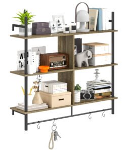 HOMCOM Three-Tier Floating Shelf - Grey Wood Effect