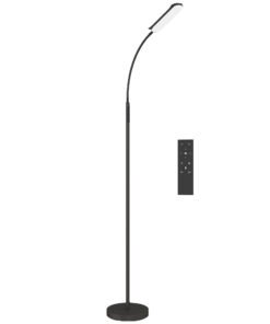 HOMCOM LED Floor Lamp, Standing Lamp with Remote & Touch Control, Stepless Dimmable Colours Temperature & Brightness, 360° Adjustable Gooseneck, 1 Hour Timer, Memory Function for Living Room, Black