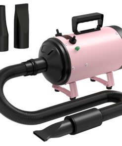 PawHut 2200W Dog Hair Dryer with Adjustable Temperature & Velocity, 3 Different Nozzles, Pink
