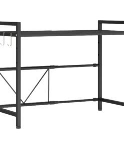 HOMCOM Expandable Microwave Oven Rack with 3 Hooks - Black