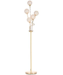 HOMCOM Crystal Floor Lamps for Living Room Bedroom with 5 Light, Modern Upright Standing Lamp, 34x25x156cm, Gold Tone