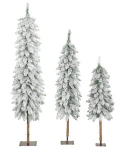 HOMCOM Set of 3 Pencil Flocked Christmas Tree, 3ft 4ft 5ft