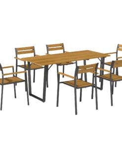 Outsunny Seven-Piece Wood Panel Patio Dining Set - Brown/Black