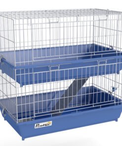 PawHut Double Tier Small Animal Cage Rabbit Chinchillas Cage w/ Ramp Food Dish Water Bottle Deep Trays Pet Home 72 x 44 x 67 cm