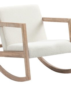 HOMCOM Rocking Chair, Upholstered Sofa Armchair with Cushion and Wood Base for Living Room and Bedroom, Cream White