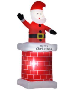 HOMCOM 7ft Christmas Inflatable Santa Claus from Chimney, Blow-Up Outdoor LED Garden Display for Lawn, Party