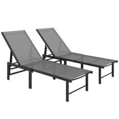 Outsunny Set of Two Reclining Sun Loungers - Grey