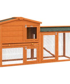 PawHut Two-Tier Rabbit Hutch with Run, Ramp, Slide-Out Tray, for Garden - Orange