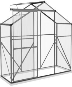 Outsunny 6 x 2.5ft Polycarbonate Greenhouse Walk-In Green House with Rain Gutter, Sliding Door, Window, Foundation, Dark Grey