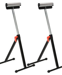 HOMCOM Set of 2 Folding Roller Stand, Material Support Pedestal with Ball Bearing Roller Height Adjustable Portable, Metal Construction, Black