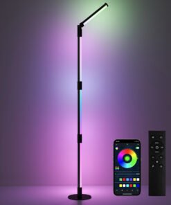 HOMCOM LED Floor Lamp, 360° RGB Detachable Corner Floor Lamp with App & Remote Control, Colour Changing Standing Lamp with Music Sync & Timing, for Living Room, Game Room, Dark Grey