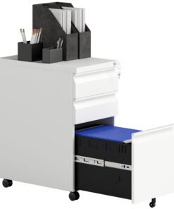 Vinsetto 3-Drawer Steel Filing Cabinet with Lock and Wheels - White