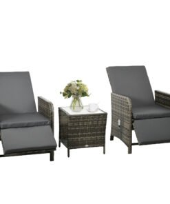 Outsunny 3 Pieces Rattan Bistro Set Balcony Furniture with Cushions, Storage Function - Mix-Grey