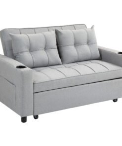 HOMCOM Two-Seater Pull-Out Sofa Bed - Light Grey