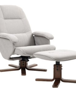 HOMCOM Linen Swivel Recliner Chair with Footstool, Upholstered Reclining Armchair with Wooden Base for Living Room, Light Grey