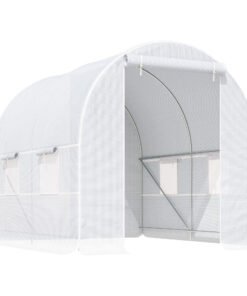 Outsunny 2.5 x 2 x 2 m Polytunnel Greenhouse, Walk-in Green House for Garden with Mesh Windows, Galvanised Steel Frame, White