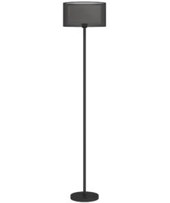 HOMCOM Floor Lamp for Living Room, Modern Standing Lamp with Double Layer Shade & Foot Switch, Minimalist Tall Pole Lampshade for Bedroom, Office, Black