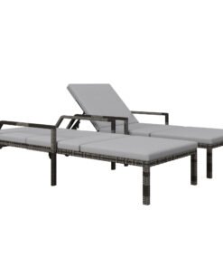 Outsunny Outdoor PE Rattan Sun Lounger Set of 2, Wicker Chaise Recliner Garden Chair with 5-Level Adjustable Backrest and 2 Wheels, Grey