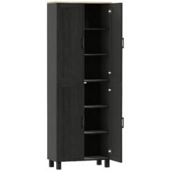 HOMCOM Freestanding Kitchen Cupboard, 4-Door Storage Cabinet with Adjustable Shelves, Modern Kitchen Pantry for Dining Room, 170cm, Black