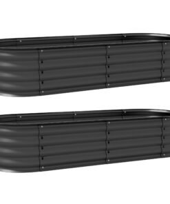 Outsunny Galvanised Raised Garden Bed, Metal Planter Box with Safety Edging, for Flowers, Herbs, Succulents, Pack of 2, Dark Grey