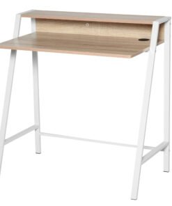 HOMCOM Writing Desk Computer Table Home Office PC Laptop Workstation Storage Shelf 84L x 45W cm White and Oak