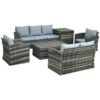 Outsunny 6 Pieces Rattan Garden Furniture Set, 7 Seater Wicker Outdoor Furniture Set with Storage Tea Table & Side Table, Sectional Garden Sofa Set with Cushions, Grey