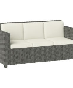 Outsunny 3 Seater Rattan Sofa All-Weather Wicker Weave Metal Frame Chair with Fire Resistant Cushio-Cream