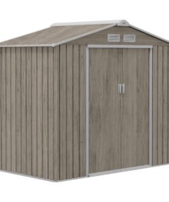 Outsunny 7 x 4ft Metal Garden Storage Shed with Vents, Floor Foundation Kit and Lockable Double Doors, Light Brown