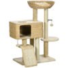 PawHut 95cm Cat Tree Tower for Indoor Cats, with Scratching Post, Cat House, Toy Ball, Platform - Beige