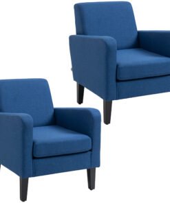 HOMCOM 2 Pieces Modern Armchairs with Rubber Wood Legs, Upholstered Accent Chairs, Single Sofa for Living Room, Bedroom, Blue