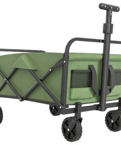 Outsunny 62L Festival Trolley on Wheels, Garden Folding Trolley Cart, 120kg Heavy Duty Collapsible Folding Wagon with Adjustable Handle and Carrying Bag for Beach, Camping, Festival, Green