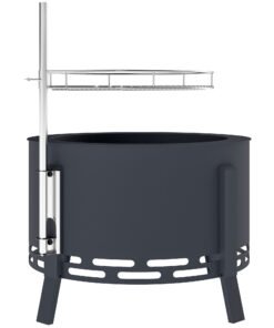 Outsunny Portable Fire Pit, 58 cm Round Firepit with Grill Grate, Fire Bowl with Ash Catcher and Poker, Fire Pit BBQ for Garden Camping Bonfire Picnic, Black