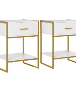 HOMCOM Bedside Table Set of 2, Modern Side Tables with Drawer and Shelf, Nightstands for Bedroom, White