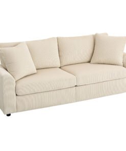 HOMCOM Modern 3 Seater Sofa with Spring Cushion, 212 cm Fabric Jumbo Cord Sofa Couch with 2 Scatter Cushions, Upholstered Corduroy Settee for Living Room, Bedroom, Home Office, Cream White