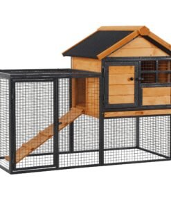 PawHut Rabbit Hutch Guinea Pig Hutch Wood-metal Elevated Guinea Pig House Pet Bunny Cage for Outdoor 122 x 63 x 92cm Light Yellow