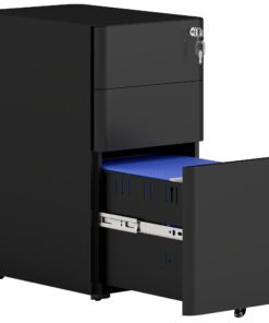 Vinsetto 3-Drawer Steel Filing Cabinet with Lock - Black