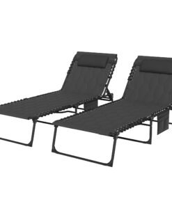 Outsunny Set of Two Sun Loungers, with Five-Position Reclining Backs - Black