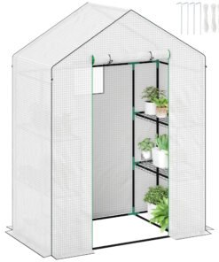 Outsunny 143 x 74cm Walk-In Greenhouse, with Shelves - White