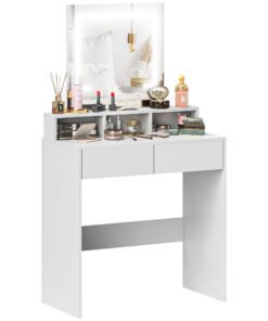 HOMCOM Storage Dressing Table, with LED Light Mirror - White
